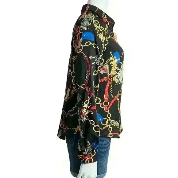 Haute Monde Chain Print Button Down Blouse Size Medium - Picture 5 of 10